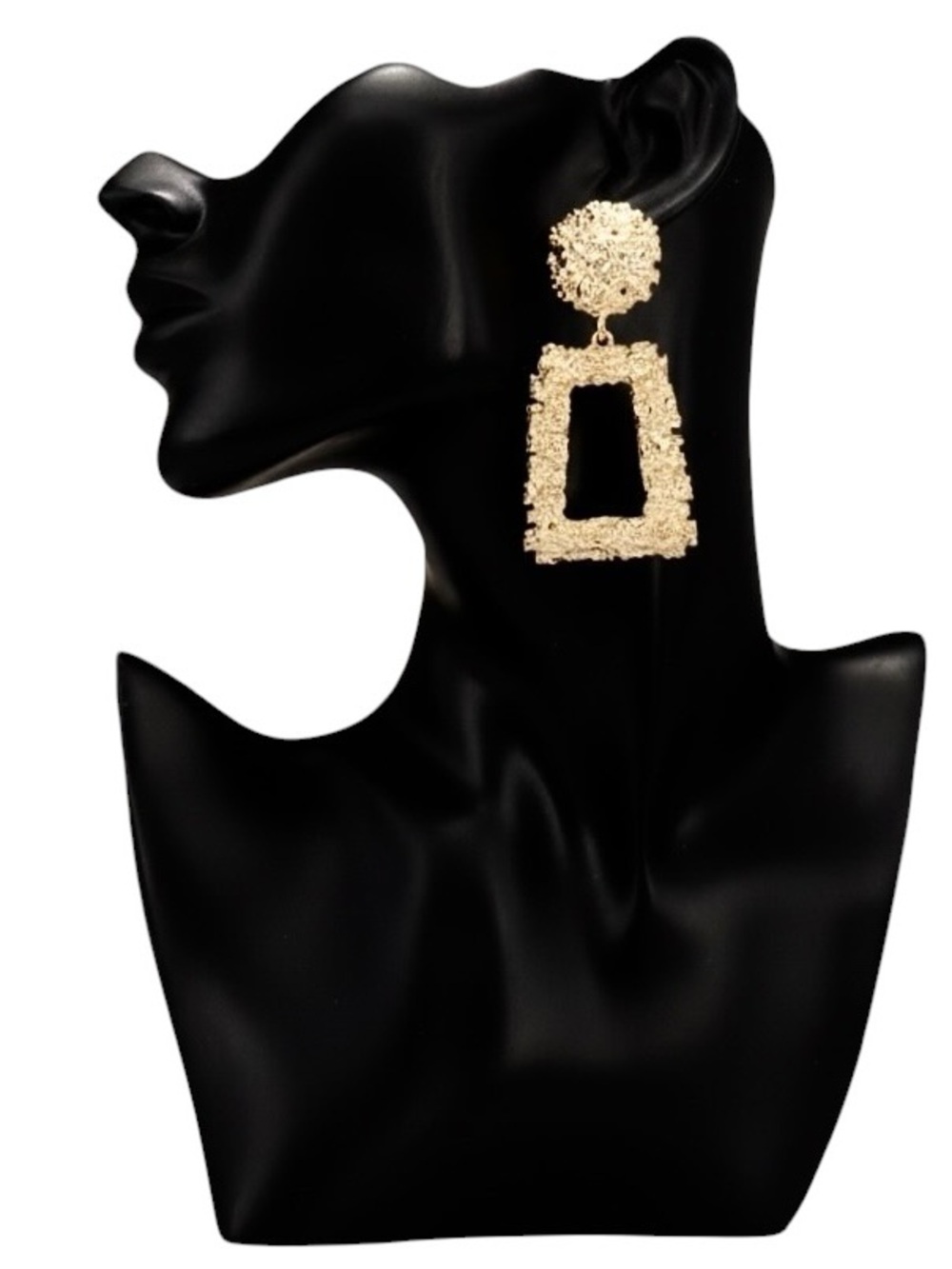 (NWT) Textured Gold Post Back Metal Open Trapezoid Knocker Earrings